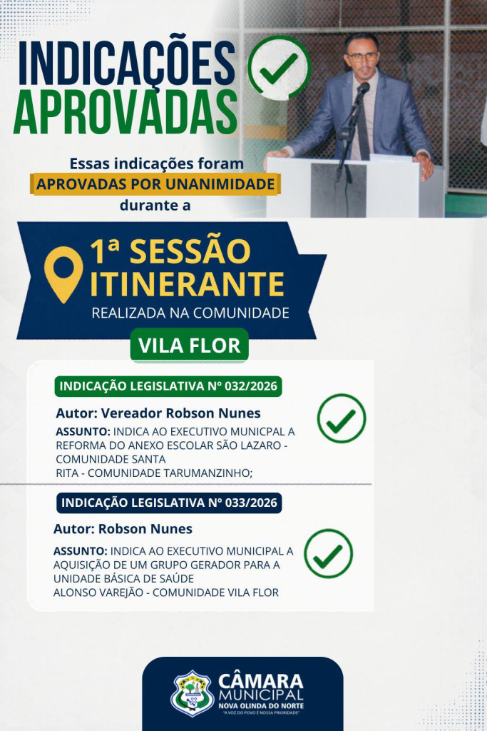 📍 Indicações aprovadas durante Sessão Itinerante na Vila Flor